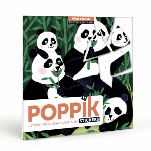 Kreatív, fejlesztő 3 db illusztrált kártya, 105 puzzle matricával - Vadállatok | Poppik – CREAKIDS
